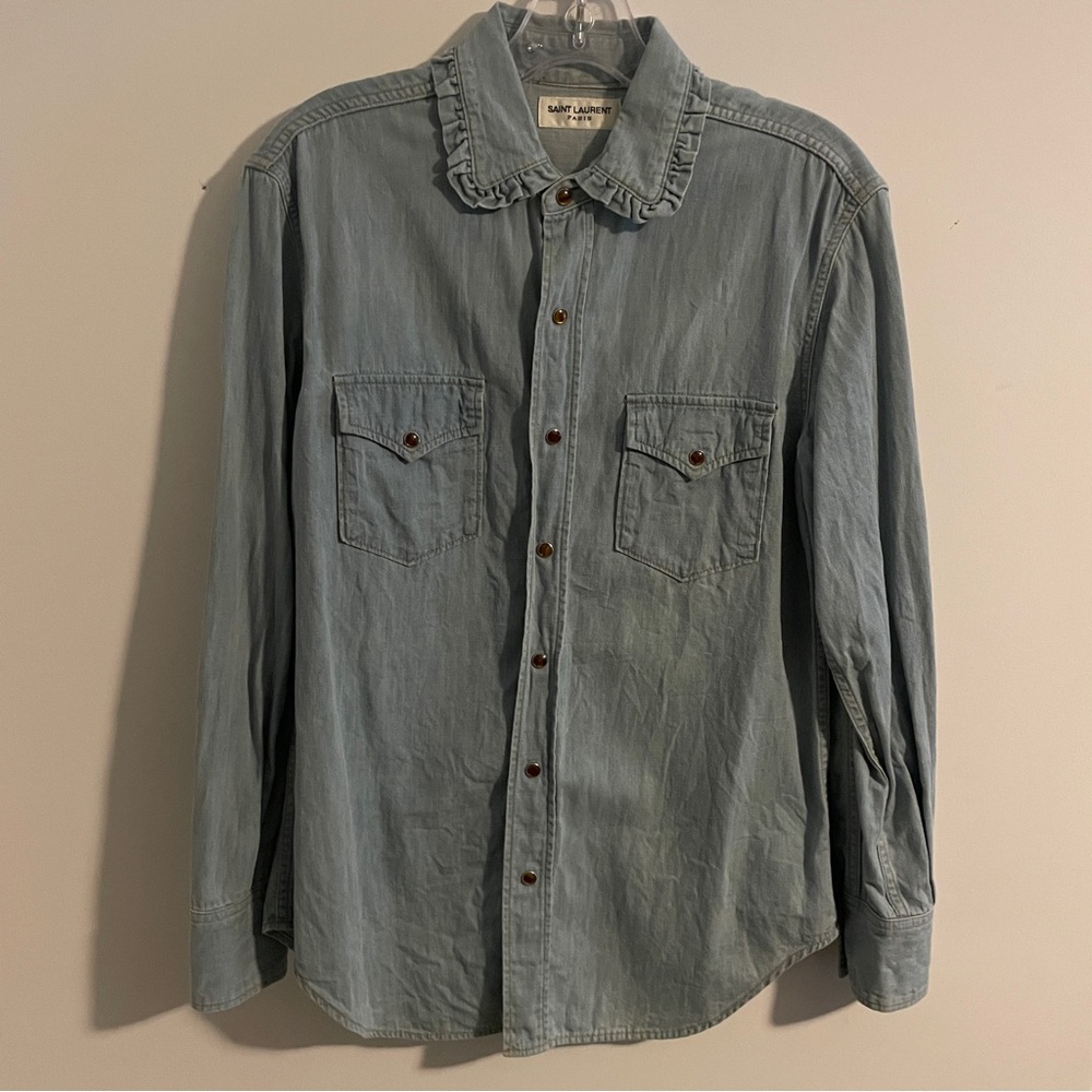 Saint Laurent Chambray Button Down Ruffle Collar - image 1